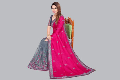 QUEDDY'S Embroidered Bollywood Georgette Saree(Pink)