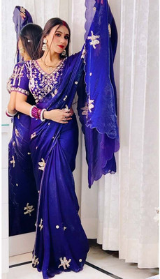 Brahmani Creation Embroidered Kanjivaram Silk Blend Saree(Purple)