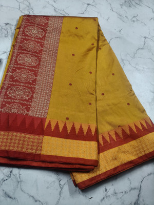NISA silk creation Woven Banarasi Silk Blend Saree(Mustard)