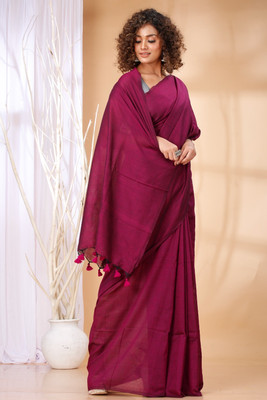Latikapallu Solid/Plain Daily Wear Cotton Silk Saree(Maroon)