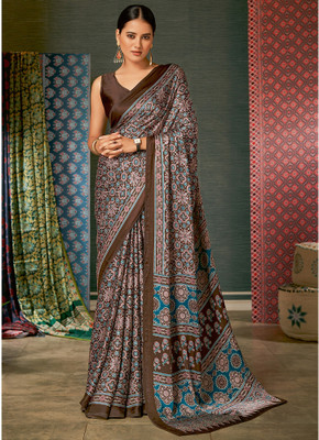 Divastri Digital Print Daily Wear Crepe Saree(Black)