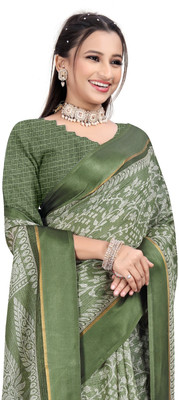 Vimalnath Synthetics Printed Ikkat Linen Saree(Pink)