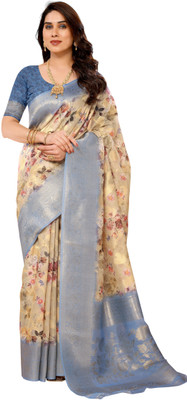 StyleDeal Digital Print Banarasi Cotton Silk Saree(Gold)