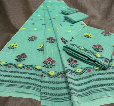 SellZone Woven Mekhela Chador Cotton Blend Saree(Green)