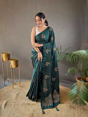SGF11 Embroidered Handloom Silk Blend Saree(Green)
