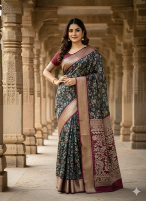 SHREE BHERUNATH FASHION Self Design Bollywood Silk Blend Saree(Light Blue)