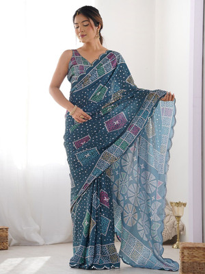 Divastri Floral Print Bollywood Georgette Saree(Multicolor)