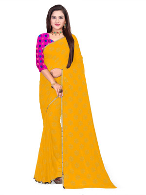 Aardiva Printed Daily Wear Chiffon Saree(Yellow)