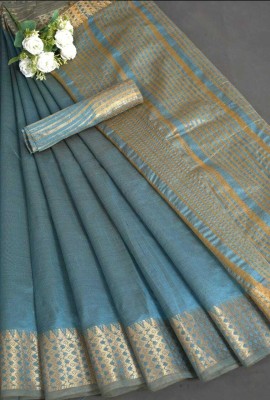 PRAMUKH Woven Kanjivaram Pure Cotton Saree(Blue)