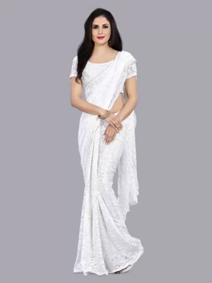 Nilkanthvarni Creation Self Design Bollywood Net Saree(White)