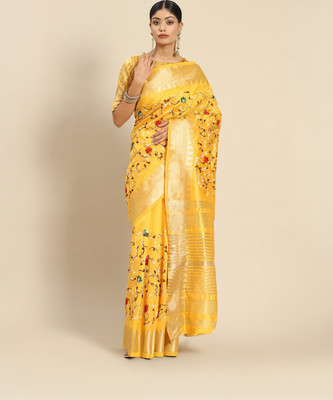 Divastri Embroidered Bollywood Cotton Silk, Pure Cotton Saree(Yellow)