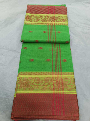 GOLU Self Design Tant Pure Cotton Saree(Green, Red)