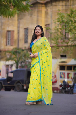 BENGAL SAREE UDYOG Embroidered Handloom Cotton Blend Saree(Green)