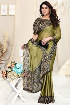 MIRCHI FASHION Printed, Geometric Print Daily Wear Chiffon Saree(Light Green, Beige)