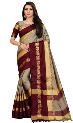 MoonTextile Temple Border Assam Silk Cotton Silk Saree(Mustard)