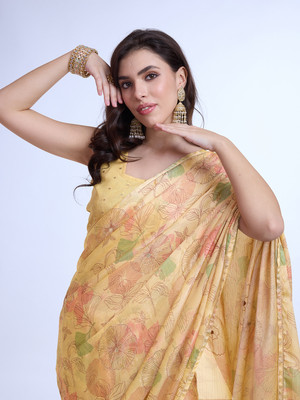 Tasrika Digital Print Bollywood Pure Silk Saree(Yellow)