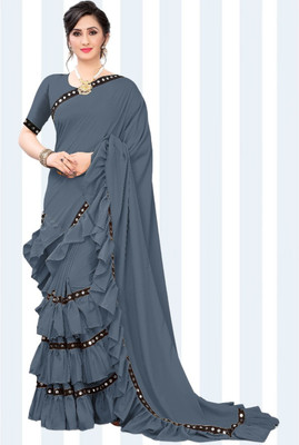 zoentik enterprise Solid/Plain Bollywood Lycra Blend Saree(Grey)