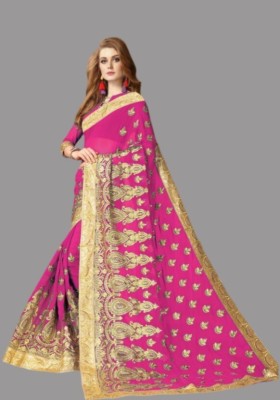 Kedar Fab Embroidered Bollywood Georgette Saree(Pink)