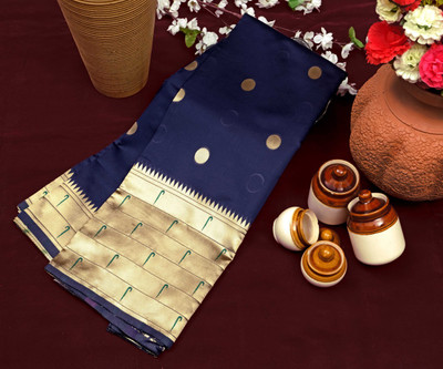 Rudr Venture Digital Print Banarasi Jacquard Saree(Dark Blue)