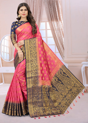 DHRUVIL TEXTILES Self Design Kanjivaram Cotton Silk Saree(Multicolor)