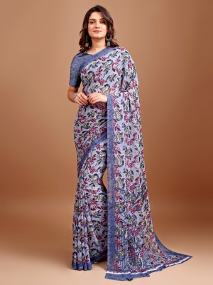 Leelavati Printed Bollywood Chiffon Saree(Grey)