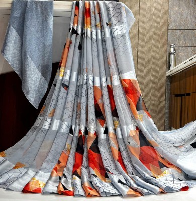 Hensi sarees shop Printed Daily Wear Chiffon, Silk Blend Saree(Grey)