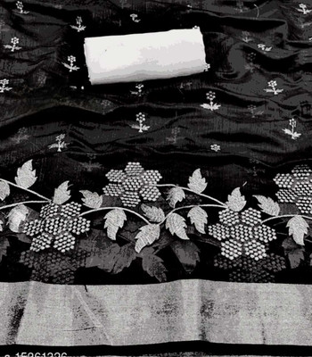 Vleez Self Design Chanderi Cotton Silk Saree(Black)