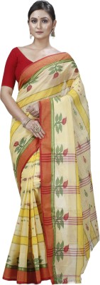 DipDiya Embellished, Woven Tant Pure Cotton Saree(Yellow)