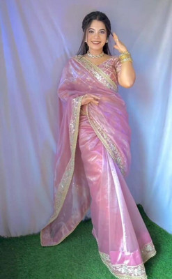 Vinayak Textile Embroidered, Embellished Bollywood Tissue, Net Saree(Pink, Gold)