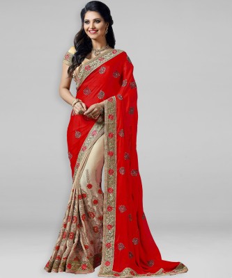 Kedar Fab Embroidered Bollywood Silk Blend Saree(Red)