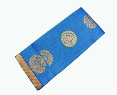 Uniqon Creations Printed Kanjivaram Cotton Silk Saree(Light Blue)
