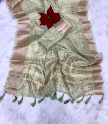 RADHYA DESGINER Self Design Bollywood Tissue Saree(Green)