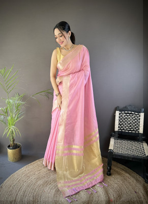 SHARDHA FASHION Woven, Self Design Banarasi Pure Silk, Tissue Saree(Black, Yellow, Multicolor)