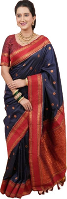 MOON VOGUE Self Design Banarasi Silk Blend Saree(Blue)