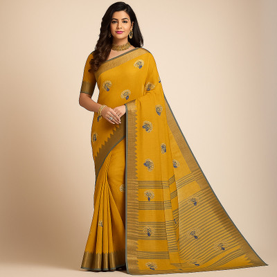 Ruhabs Embroidered Assam Silk Silk Blend Saree(Mustard)
