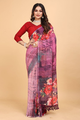 Mugdarra Floral Print Bollywood Georgette Saree(Pink)