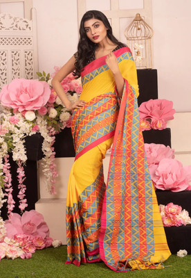 GaurabHandloom Self Design Handloom Pure Cotton Saree(Yellow)