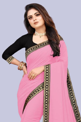 OKTAT Solid/Plain Bollywood Georgette Saree(Pink)