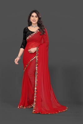 Manan Creation Embellished Bollywood Georgette, Chiffon Saree(Red)