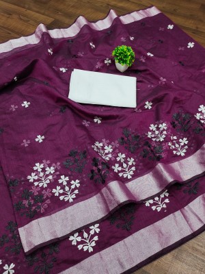 yourwish Embroidered, Self Design, Woven, Embellished Chanderi Chanderi, Cotton Silk Saree(Purple, Silver, White, Black)