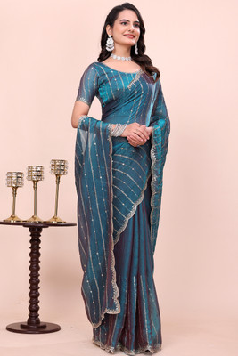 K 5 FASHION Embellished Bollywood Jimmy choo Saree(Green)