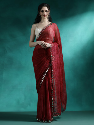 Sangria Embroidered Daily Wear Georgette Saree(Maroon)