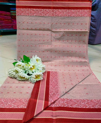 BiswasTextiles Self Design Handloom Pure Cotton Saree(Brown, Pink)