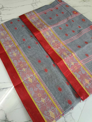 Dutta Self Design Tant Pure Cotton Saree(Grey)