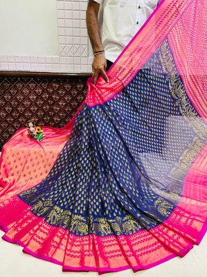 PRANJAL ART Floral Print Bollywood Georgette Saree(Dark Blue)