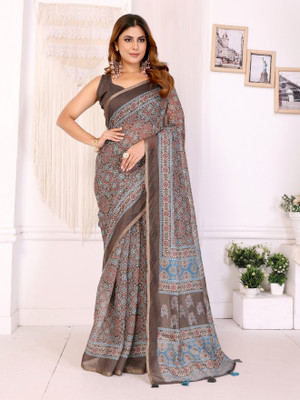 JKRISHNAART Digital Print Bollywood Cotton Linen Saree(Multicolor)
