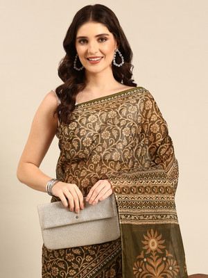 SHANVIKA Printed Daily Wear Pure Cotton Saree(Dark Green)