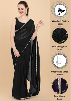 FORKEY Solid/Plain, Self Design, Embellished Bollywood Georgette Saree(Black)