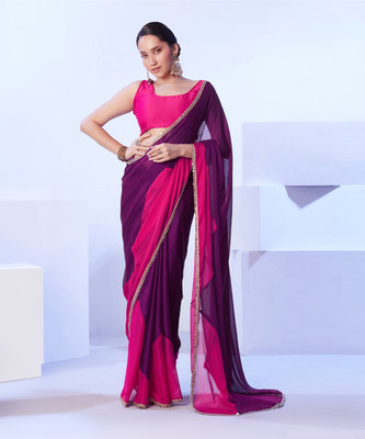 Samah Embellished Bollywood Chiffon Saree(Pink, Purple)