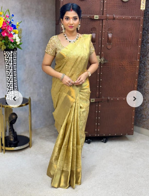 The DSE Sarees Woven Banarasi Jacquard, Tissue Saree(Beige)